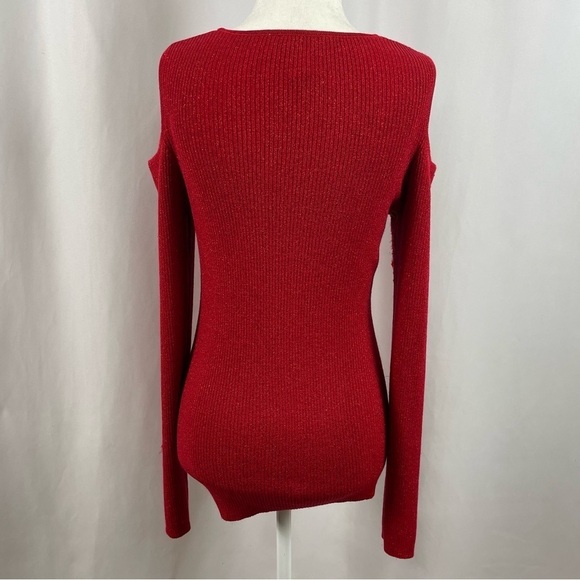 Belldini Large Y2K Cold Shoulder Beaded Rhinestone Ribbed Holiday Top Formal - Picture 2 of 11